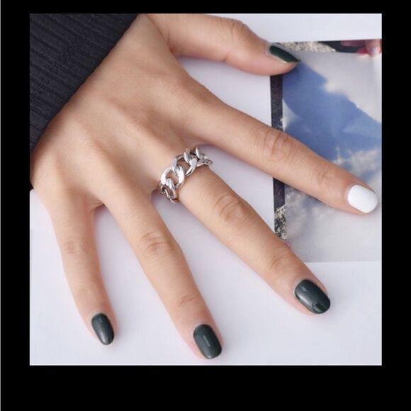 templevation boutique Jewelry - 😘925 Sterling Silver Cuban Link Chunky Adjustable Chain Ring Thick